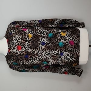 VINTAGE Sz10 Nicola Leopard Print Long Sleeve Blouse with Polka Dots